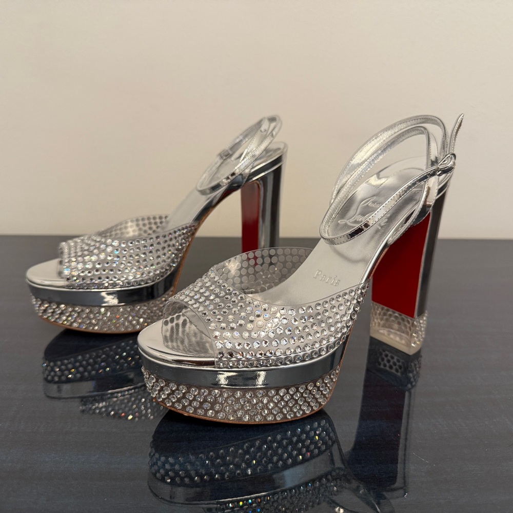 Crystals Clear Silver Platform Heels